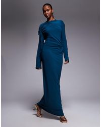 ASOS - Draped High Neck Twist Waist Maxi Dress With Long Sleeve - Lyst