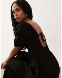 Miss Selfridge - Seersucker Puff Sleeve Milkmaid Maxi Dress - Lyst