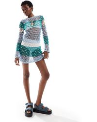 ASOS - Knitted Crochet Beaded Mini Dress - Lyst