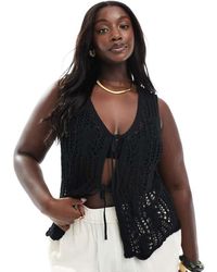 ONLY - Tie Front Crochet Vest - Lyst
