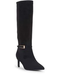 SEQWL Wide Fit - Pointed Toe Knee High Stiletto Boots With Buckle Detail - Lyst