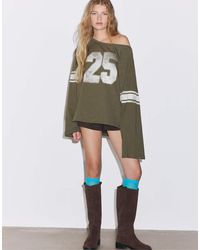 Stradivarius - Boat Neck Long Sleeve T-shirt With Placement Print - Lyst