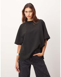ARRANGE - Heavy Crepe T-Shirt With Rib Neck Trim - Lyst