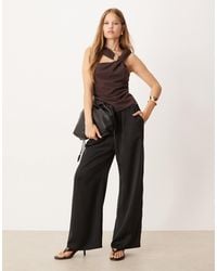 Pretty Lavish - Drawstring Satin Wide Leg Trouser - Lyst