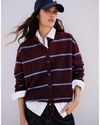 Bershka - Round Neck Striped Knit Cardigan - Lyst