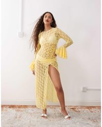 Amy Lynn - Sheer Lace Midaxi Dress With Ruched Split - Lyst