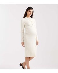 Mama.licious - Mamalicious Maternity Long Sleeve 2 Function Nursing Ribbed Button Front Midi Dress - Lyst