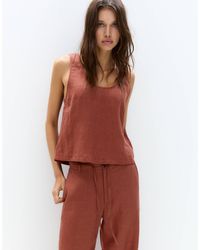Pull&Bear - – ärmelloses cropped-oberteil aus leinen - Lyst