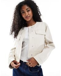 ASOS - Cropped Collarless Leather Look Jacket - Lyst