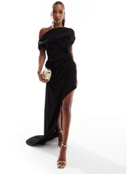 ASOS - Vestido Con Hombro Caído, Abertura En El Lateral Y Detalle De Cola De Tejido Texturizado Premium De - Lyst