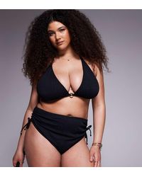 ASOS - Asos Design Curve Tayla High Leg High Waist Bikini Bottom With Gold Bead Trim - Lyst