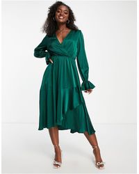 In The Style - Exclusive Satin Wrap Detail Midi Dress - Lyst