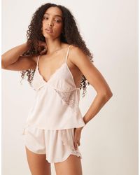 Abercrombie & Fitch - Nightwear Satin Lace Trim Flippy Short - Lyst