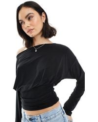 ASOS - Slinky Asymmetric One Shoulder Long Sleeve Top With Cinch Waist Detail - Lyst
