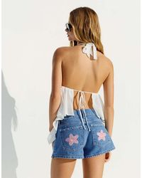 Bershka - Denim Print Shorts - Lyst