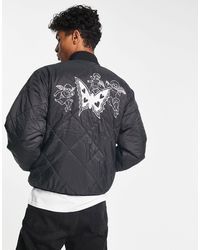 Obey - Brux - giacca bomber trapuntata double-face nera e verde - Lyst