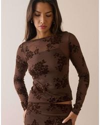 Nobody's Child - Floral Mesh Long Sleeve Top - Lyst