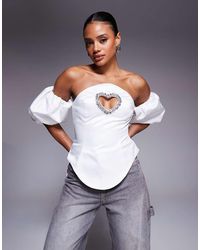ASOS - Puff Sleeve Embellished Heart Cut Out Top - Lyst