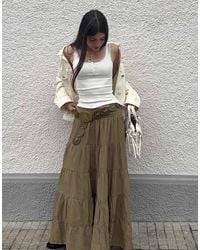Bershka - Fold-over Waist Midi Skirt - Lyst