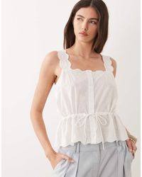 Nobody's Child - Elena Cotton Square Neck Broderie Detail Tie Waist Cami Top - Lyst