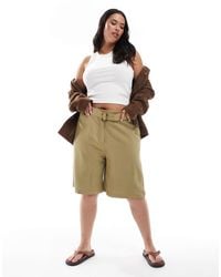 ASOS - Curve Tailored Longline Belted City Shorts With Linen - Lyst