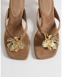 ASOS - Havana Trim Detail Toe Thong Kitten Heel Sandals - Lyst