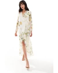 Hope & Ivy - Fluted Sleeve Wrap Maxi Dress With Tiered Hem - Lyst
