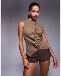 River Island - Top Met Textuur En Knoopsluiting Aan De Voorkant - Lyst