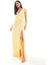 TFNC London - Bridesmaid Wrap Front Chiffon Maxi Dress With Frill Detail And Split - Lyst