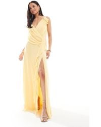 TFNC London - Bridesmaid Wrap Front Chiffon Maxi Dress With Frill Detail And Split - Lyst