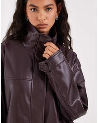 ASOS - Clean Leather Look Funnel Track Bomber Jacket - Lyst
