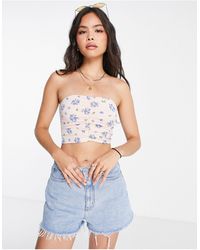 Monki - Ruched Front Strapless Top - Lyst