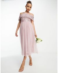 Beauut - Bridesmaid Bardot Embellished Midi Dress - Lyst