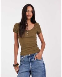 ASOS - Ribbed Scoop Neck Henley Baby Tee - Lyst