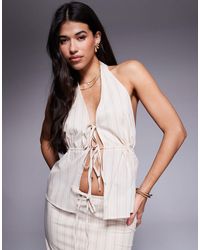 Kaiia - Exclusivité - - top dos nu d'ensemble en coton aspect lin avec liens - crème rayé - Lyst