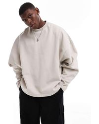 ASOS - Sudadera Color Arena Extragrande Con Cuello Redondo De Tejido Grueso De - Neutro - Lyst