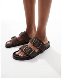 Stradivarius - – flache ledersandalen - Lyst
