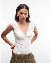 Reclaimed Vintage - Cream Lace And Jersey Mix Vest Top - Lyst