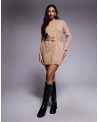 River Island - Robe-pull en maille avec ceinture - marron clair - Lyst