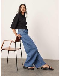 ASOS - Vaqueros Azul Medio De Pernera Ancha Con Detalle Elástico En La Parte Trasera Dusty De - Lyst