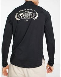 adidas Originals - Camiseta negra con cremallera corta y estampado gráfico en la espalda sports club - Lyst