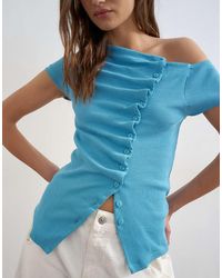 TOPSHOP - Bardot Button Through Top - Lyst