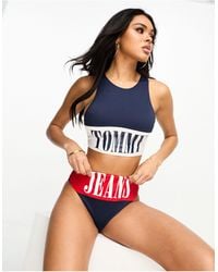 Tommy Hilfiger - Tommy jeans - archive - crop top bikini accollato blu navy e rosso - Lyst