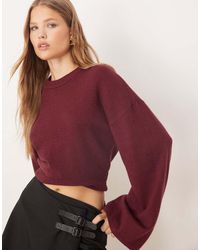Gina Tricot - Crew Neck Wide Sleeve Fitted Knitted Jumper - Lyst