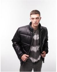 TOPMAN - Leather Puffer Jacket - Lyst