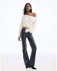 Bershka - Slim Fit Leather Effect Trousers - Lyst