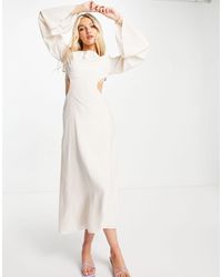 Skylar Rose Cut Out Lace Up Back Satin Midi Dress - White