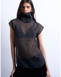 TOPSHOP - High Neck Grown On Shoulder Sheer Organza Top - Lyst