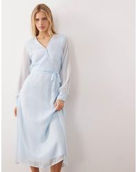 Vila - Midi Jurk Met Lange Mouwen En V-Hals - Lyst