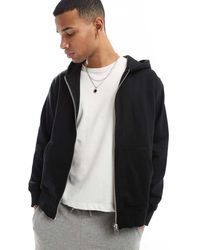 Jack & Jones - Sudadera Negra Extragrande Con Capucha Y Cremallera De Tejido Grueso De 400 G/M2 De - Lyst